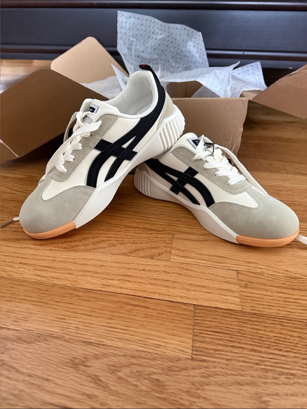 NWT Cream and Black Retro-Style Sneakers
